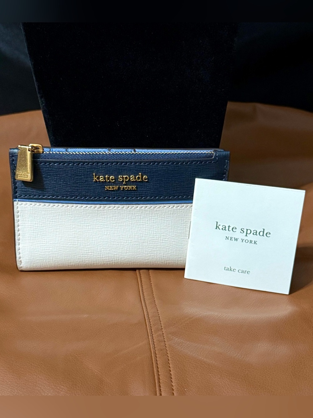 Kate Spade Navy & White Colorblock Leather Medium Bifold Wallet NWOT